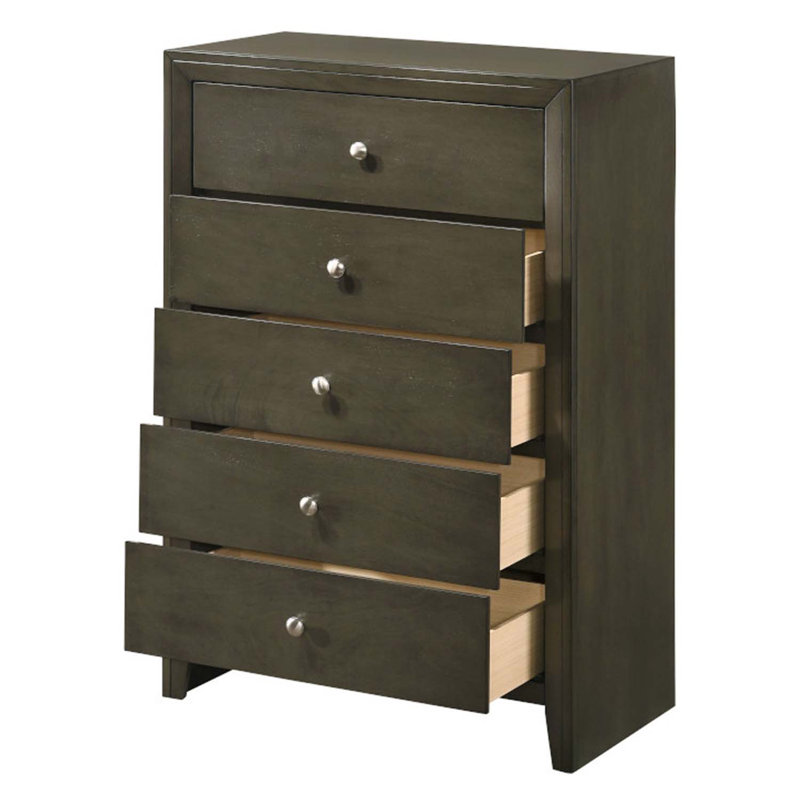 Commode 5 tiroirs Ilana, finition grise