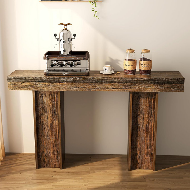 54" Narrow Console Table Sofa Table with Back Hidden Storage, Brown Wood
