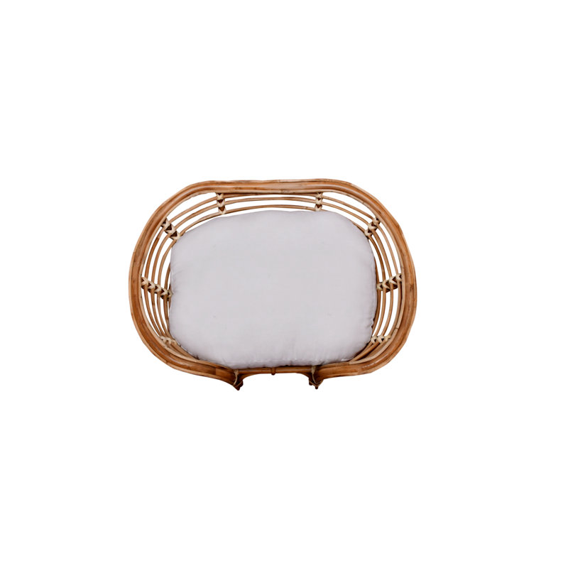 Natural Rattan Pet Bed with Off-White Cushion