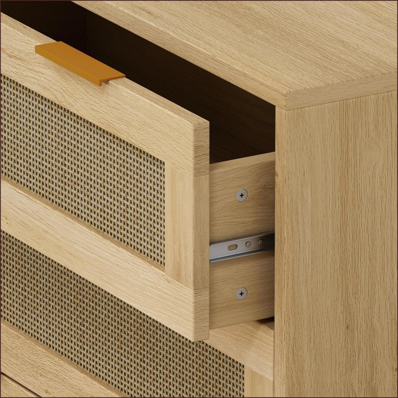 Cabinets 31.50” 3-Drawer Rattan Storage Cabinet Walnut Brown | Modern | MDF