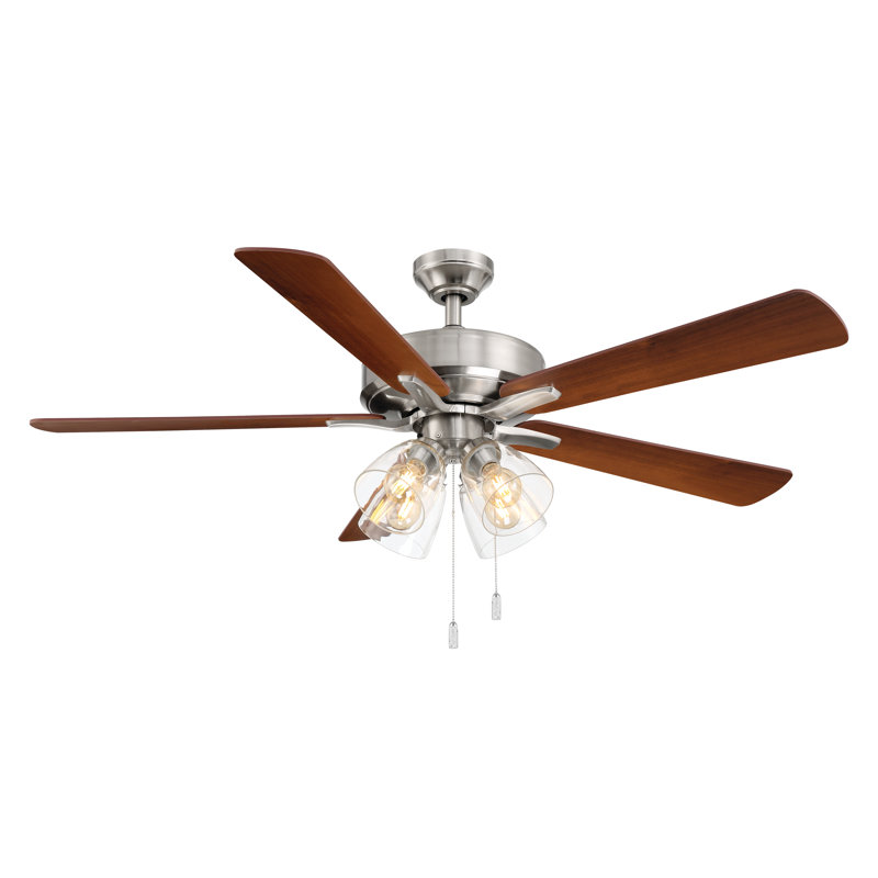 Pecos 52'' Ceiling Fan with Light Kit, Nickel/Rustic Brown
