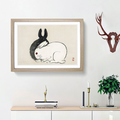 Black and White Rabbits by Kono Bairei - Picture Frame Painting Print