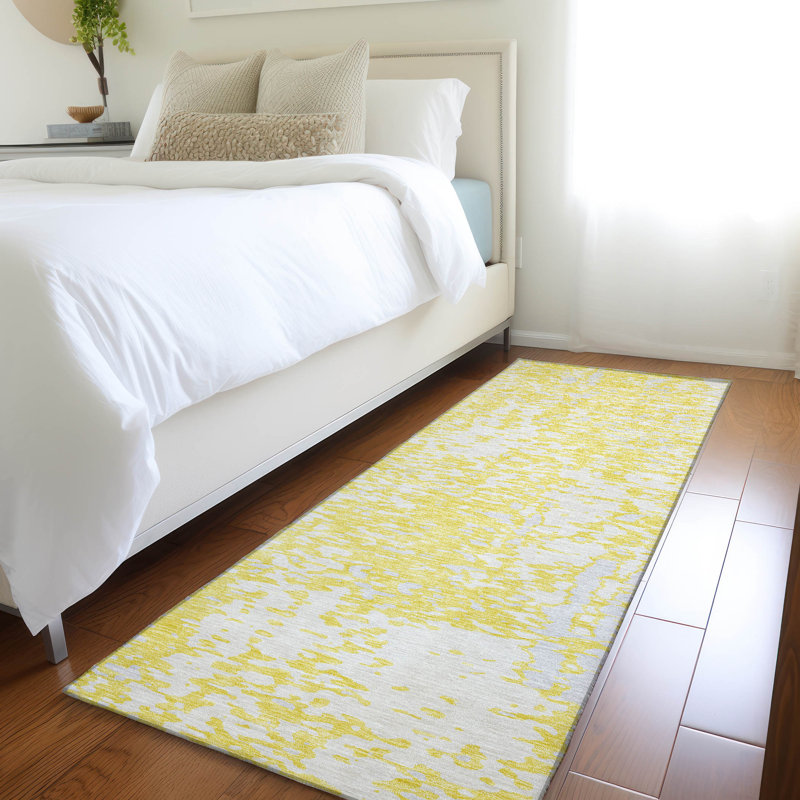 Premium Machine Washable Prisco Yellow Rug, Runner 2'3" x 7'6"