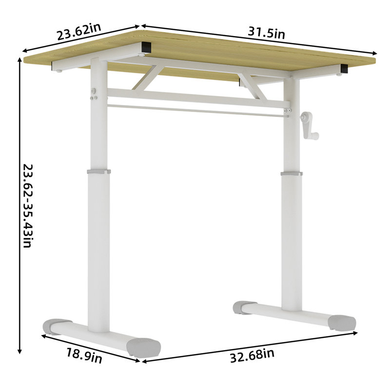 Bureau à hauteur réglable pour bureau à domicile, mécanisme manuel, plateau en bois, double colonne stable, élément esthétique pour bureau et espace de travail, réglable et polyvalent
