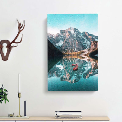 Boats In Lago Di Braies Italy In Abstract - Wrapped Canvas