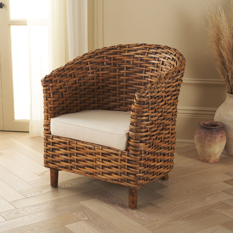Iraan Rattan Barrel Chair, Brun miel foncé