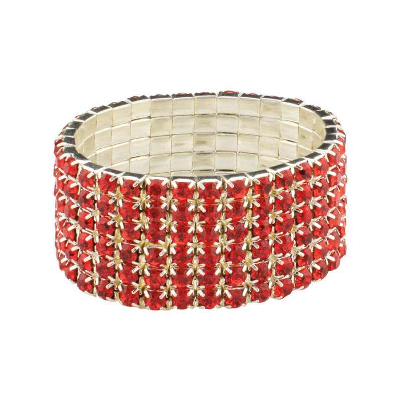 Sparkles Home Ashford Napkin Ring Set of 4 | Elastic Band Glass Rhinestone Stylish Table Decor Gifts, Red