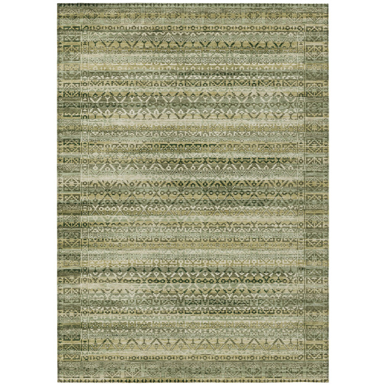 Machine Washable Indoor/Outdoor Xhevrie Green Rug