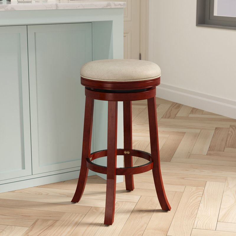 Tabouret de bar 30 po, siège en tissu, pour bureau à domicile, Siège beige / structure cerise