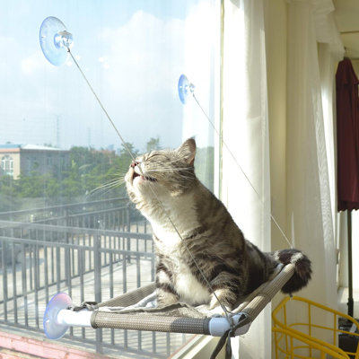 Hamac pour fenêtre pour chat - perchoir de fenêtre pour chats imperméable sans dégâts pour grands chats, hamac à ventouse robuste avec housse en flanelle, siège pour chat d'intérieur, beige