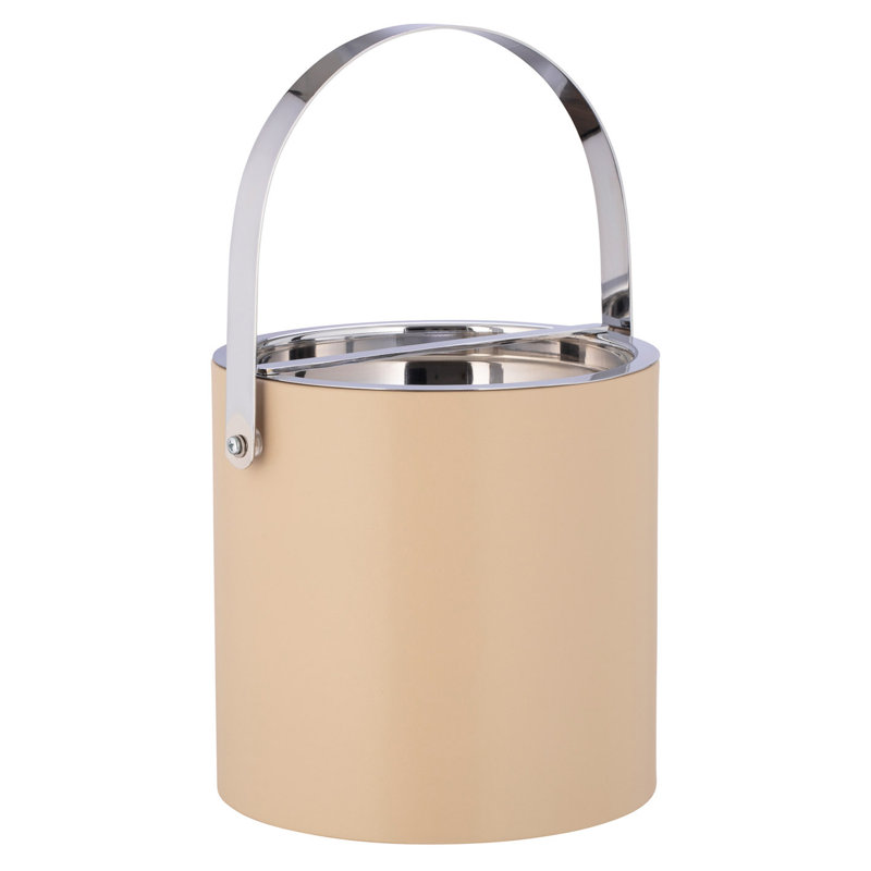 Seau à glace en similicuir Senetta, Beige / chrome poli