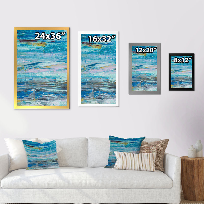 Vagues dans les tons de bleu côtier - Art mural moderne et contemporain sur toile, H 36 po x l 24 po x P 1 po