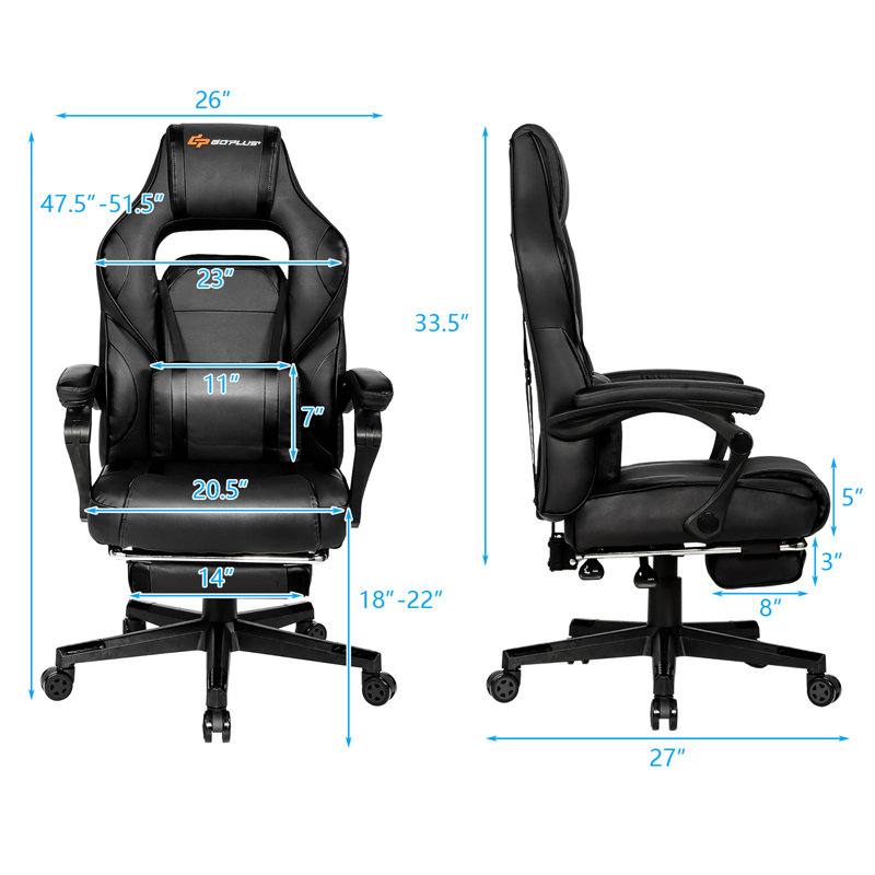 Costway Goplus Swiveling PC & Racing Game Chair with Footrest, Black