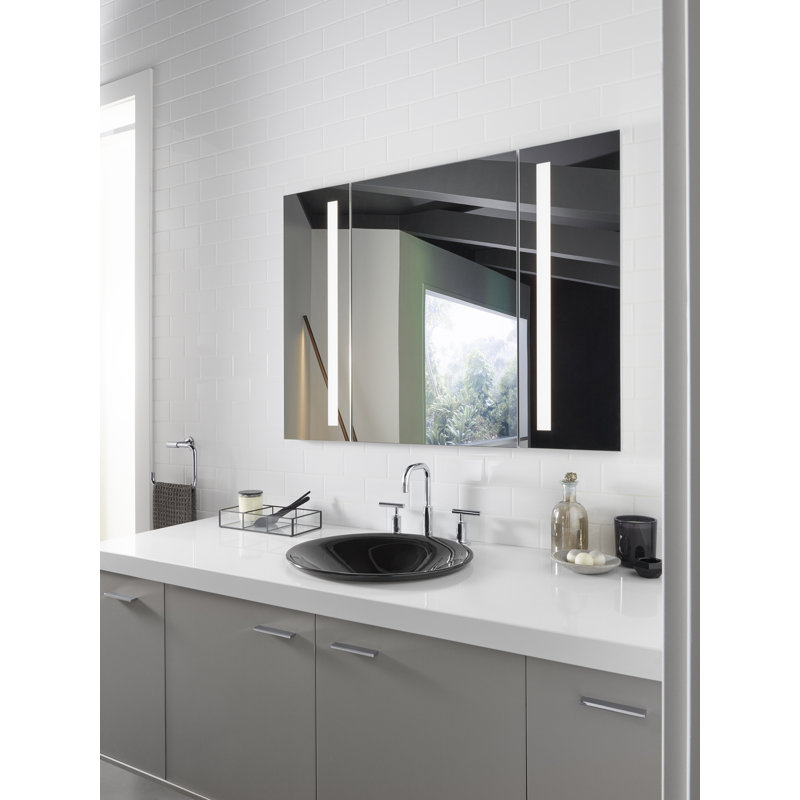 Verdera Recessed or Surface Mount Frameless Medicine Cabinet with 2 Adjustable Shelves and Electrical Outlet