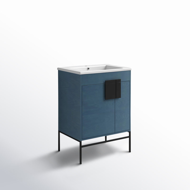 Ensemble de meuble-lavabo simple 24 po Maisie, Noir mat, Bleu français