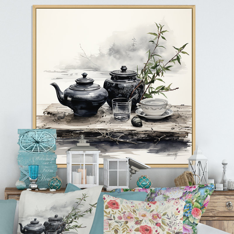 Ensemble de thé noir et blanc Boho, ensemble de thé poteries II - Boho Pottery, Cadre flottant brun