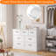 Commode 6 tiroirs pour la chambre à coucher, commode de rangement en bois moderne avec rangement, commode de style campagnard rustique pour salon, garde-robe, couloir, chambre d'enfant, blanc et brun-1296776901