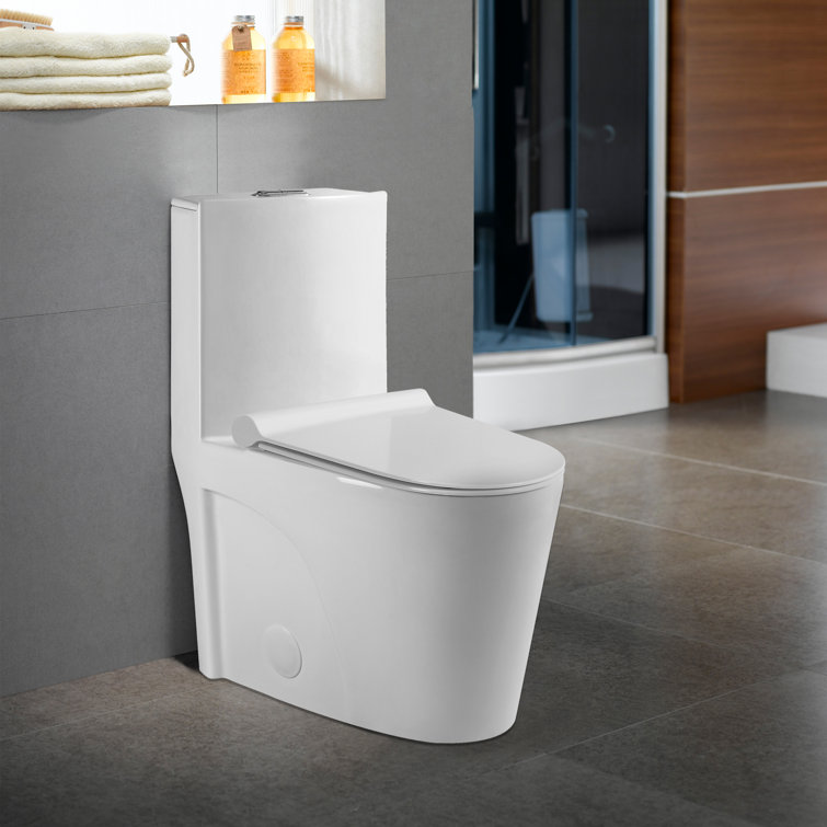 BRABOL  Compact One Piece Toilet 12" Rough-in, Elongated Toilet Floor Mounted Dual Flush 1.1/1.6 GPF & MAP 1000g, Space Saver Design(Seat Included) Optional Color