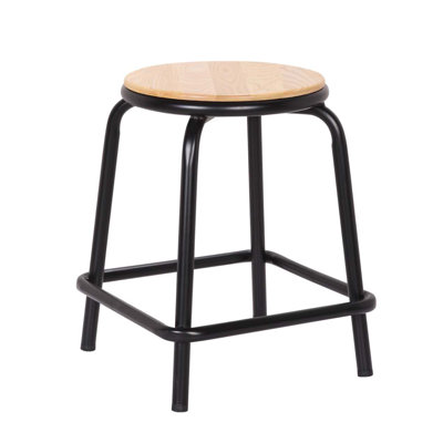 94016 Metal Dining Chair w/Natural Ash Wood Seat in , Frosted Black/Round Wood Seat