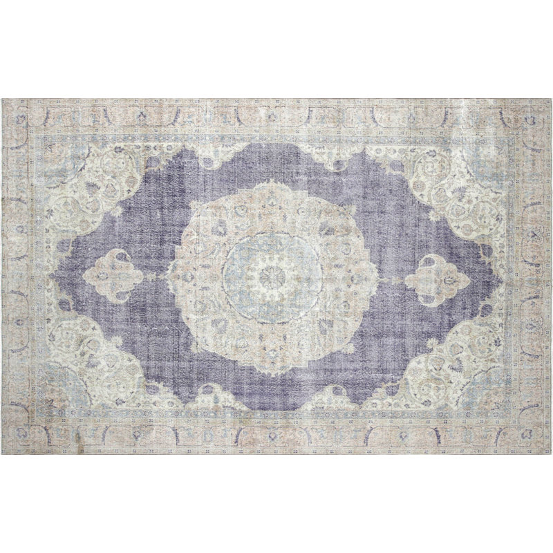 One-of-a-Kind Hand-Knotted 1960s 8'3" x 13' Wool Area Rug in Dark Purple/Gray