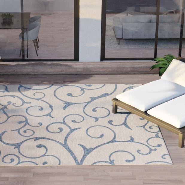 Tapis intérieur / extérieur bleu / gris Coyer, Carré 10 pi 8 po