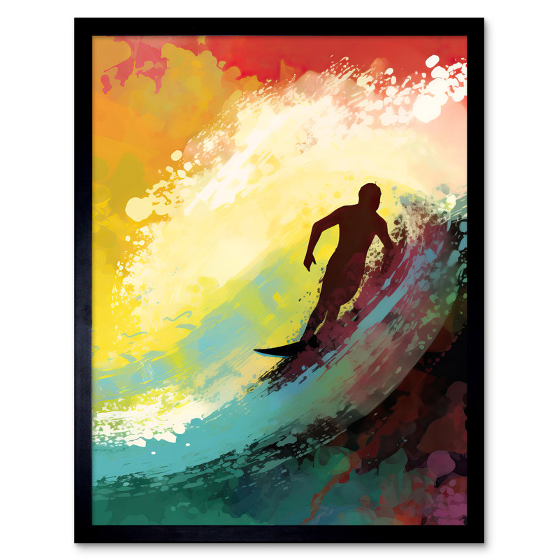 Aaravi The Silhouette Of A Surfer Surfing On A Big Wave - Single Picture Frame Print