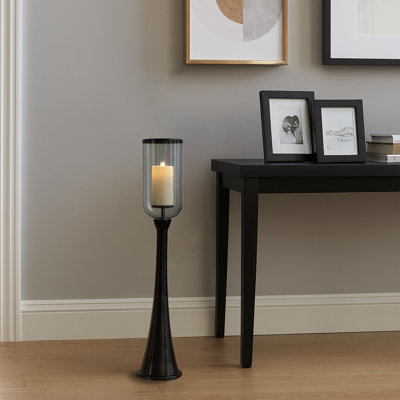Striking Tall Candle Holder - Modern Metal and Glass Floor Candle Stand for Pillar Candles, Ideal for Dining Rooms, Centerpieces, and Home Accents