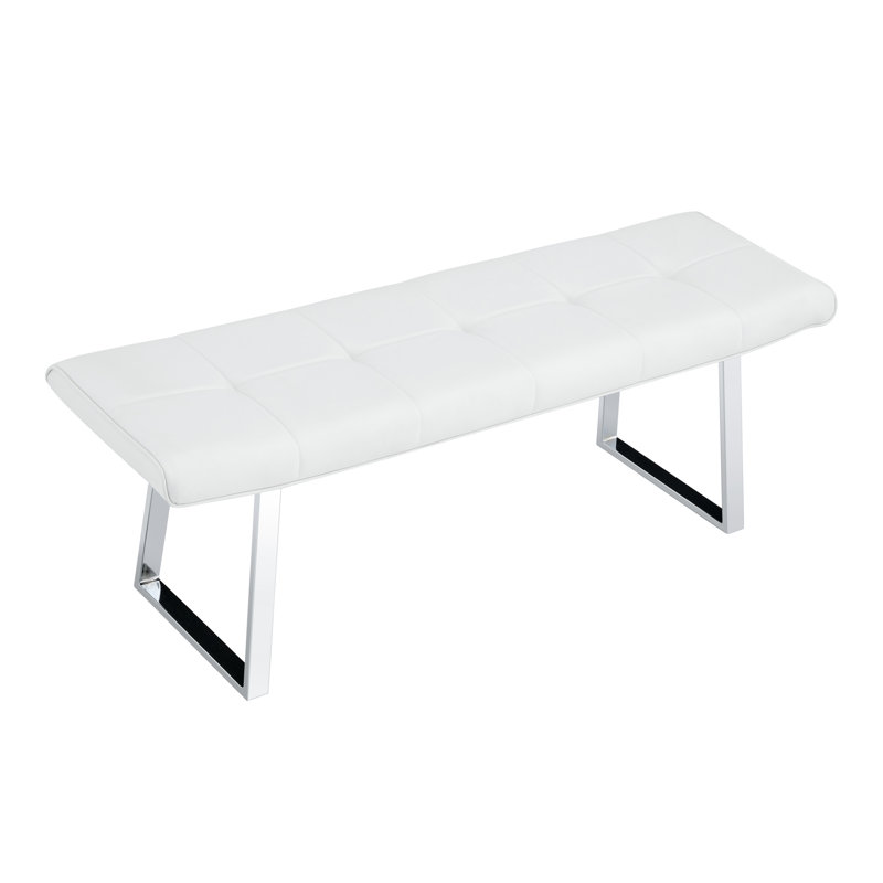 Banc de salle à manger moderne en similicuir blanc avec pieds en métal