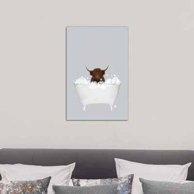 Highland Cow Blue Bath by Leah Straatsma - Wrapped Canvas Painting