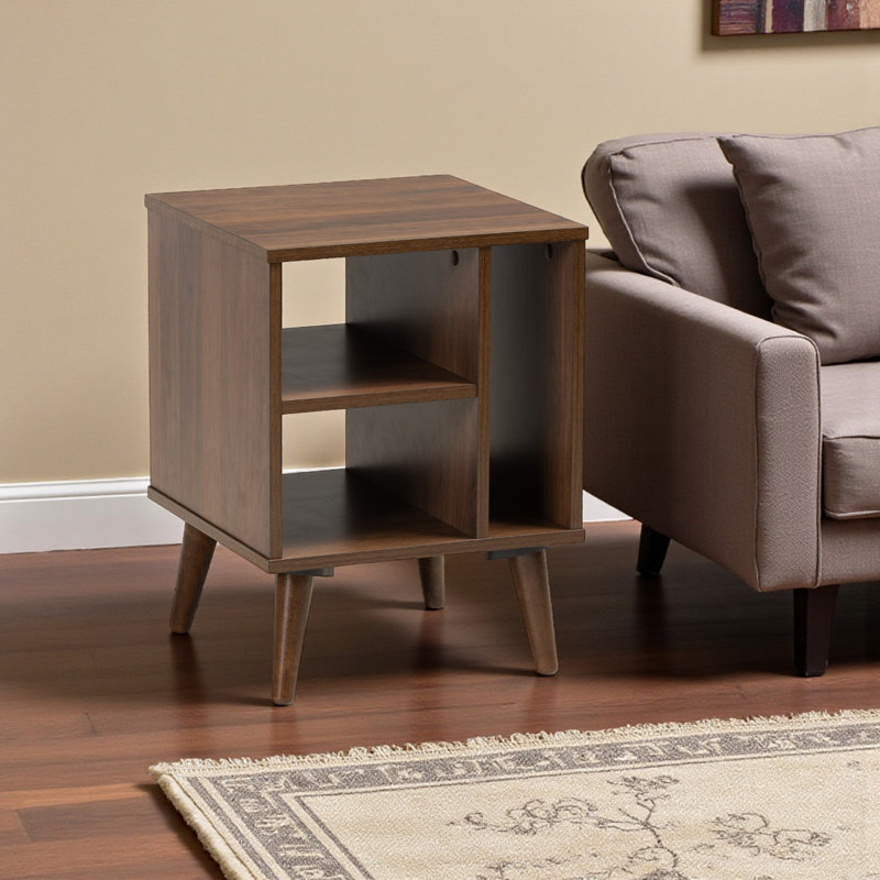 Table de bout en bois au fini brun Vesper, style Mid-Century, H 20,30 po x l 15,23 po x P 15,23 po