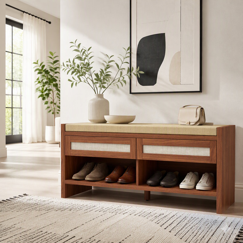 Polyester Blend Upholstered Bench