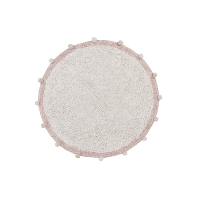 Solid Colour Handmade Tufted Round 4' Cotton Area Rug in Natural/ Vintage nude