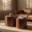 Ensemble de 2 tables basses gigognes rondes, table d'appoint en forme de souche d'arbre, sans assemblage, table d'appoint rustique à grain de tourbillon pour le salon, décor de maison de campagne moderne Wabi-Sabi
