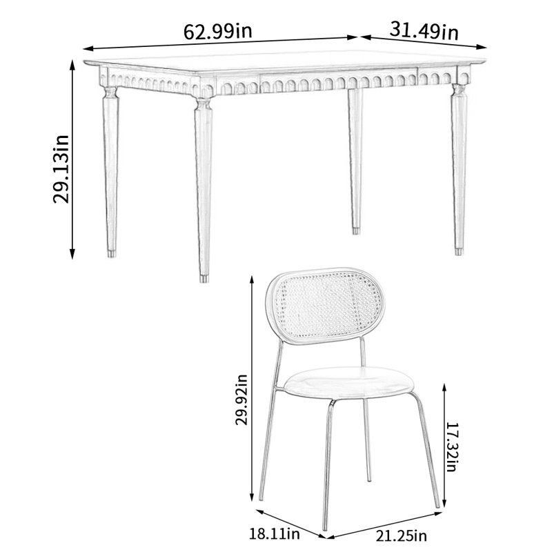 Ensemble de salle à manger rectangulaire L 62,99 po x l 31,49 po