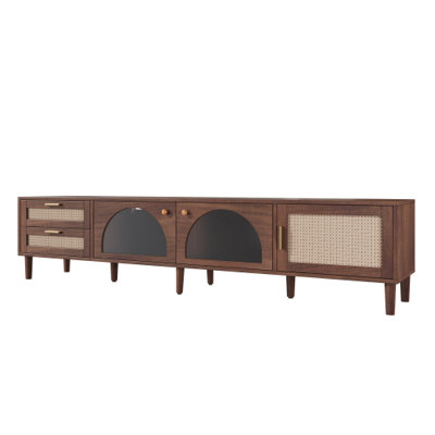 86 inch TV Stand for TVs up to 90'', Entertainment Center with App‑Controlled LED Lights, 2 Drawers & Glass Door Storage, Modern Media Console for Living Room