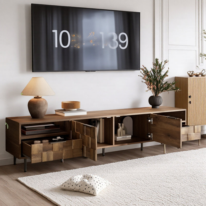 Meuble télé avec 2 armoires et 2 tiroirs Mid Century Unique Designs, convient aux téléviseurs de 85 po ou moins