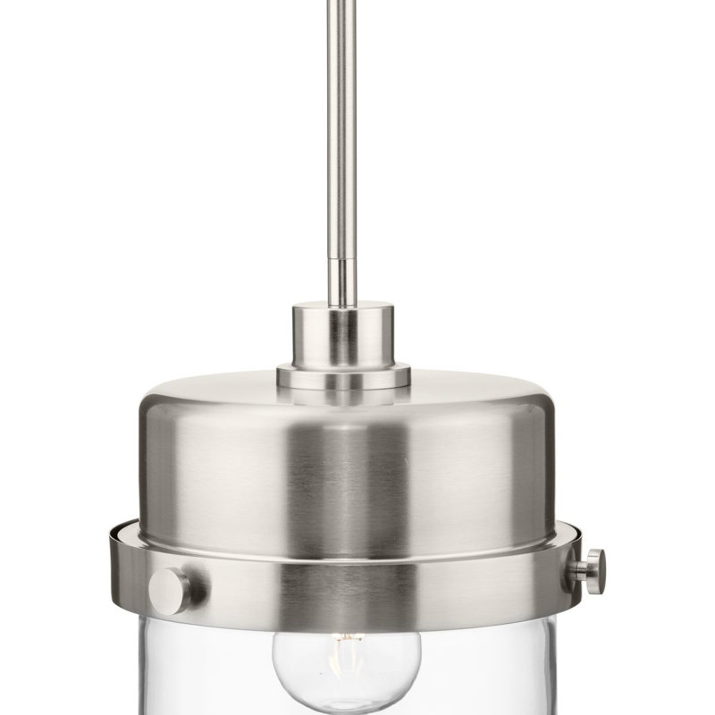 Luminaire suspendu industriel en verre clair à une lumière Urban, Nickel brossé