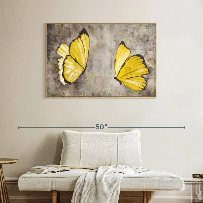 Papillons jaunes, Cadre flottant en bois naturel, 40 po x 27 po