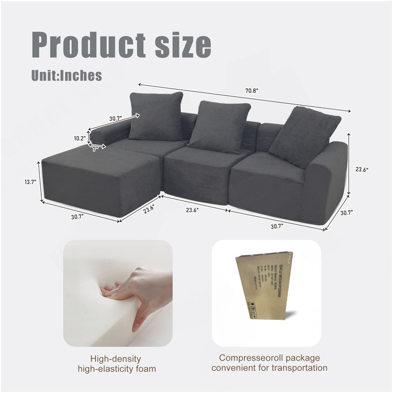 Canapé modulaire convertible convertible en microfibre, Gris antique