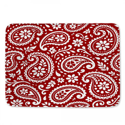 Red White Paisley Pattern Bath Mat