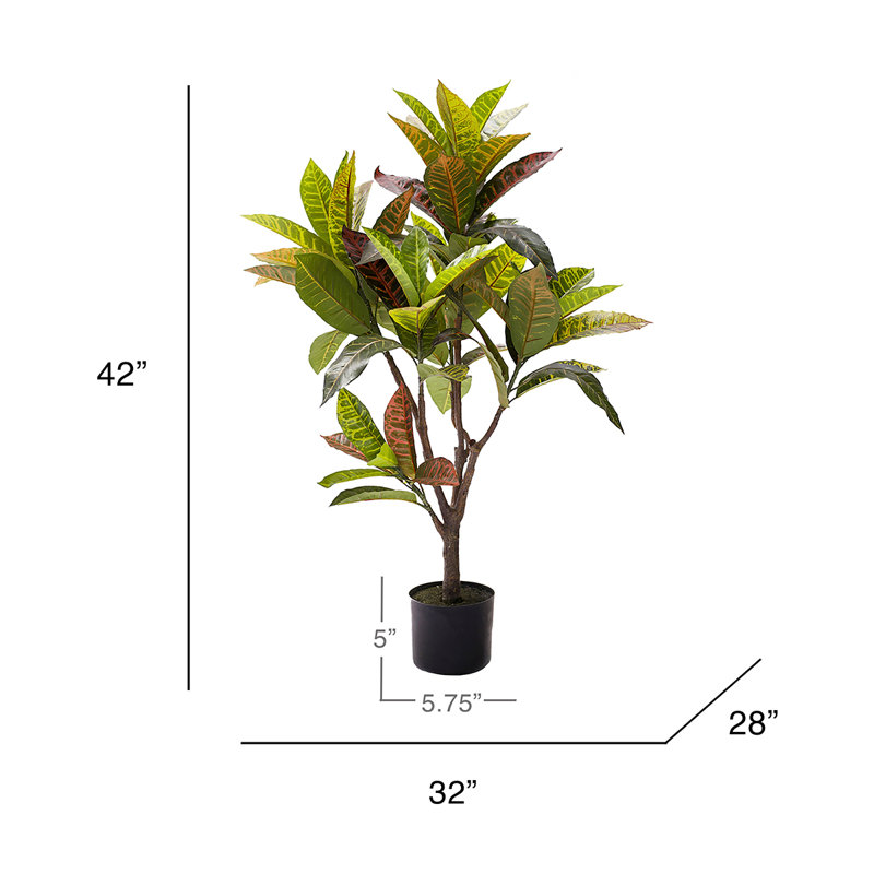 Artificial Croton Plant in Pot, 37" H x 32" W x 28" D