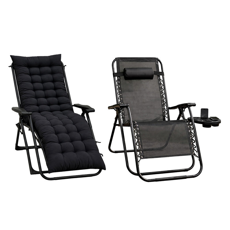 ROYALFORD Adjustable Zero Gravity Chair with Cushion | Folding Sun Lounger Recliner Chair with Armrests | Lounge Chair with Side Table & Cup Holder for Garden Outdoor Patio Beach,120kg Weight Support