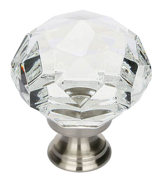 Crystal Round Knob, 1", Satin Nickel