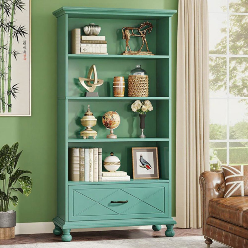 Bookcase with Drawer Storage, Green Teal