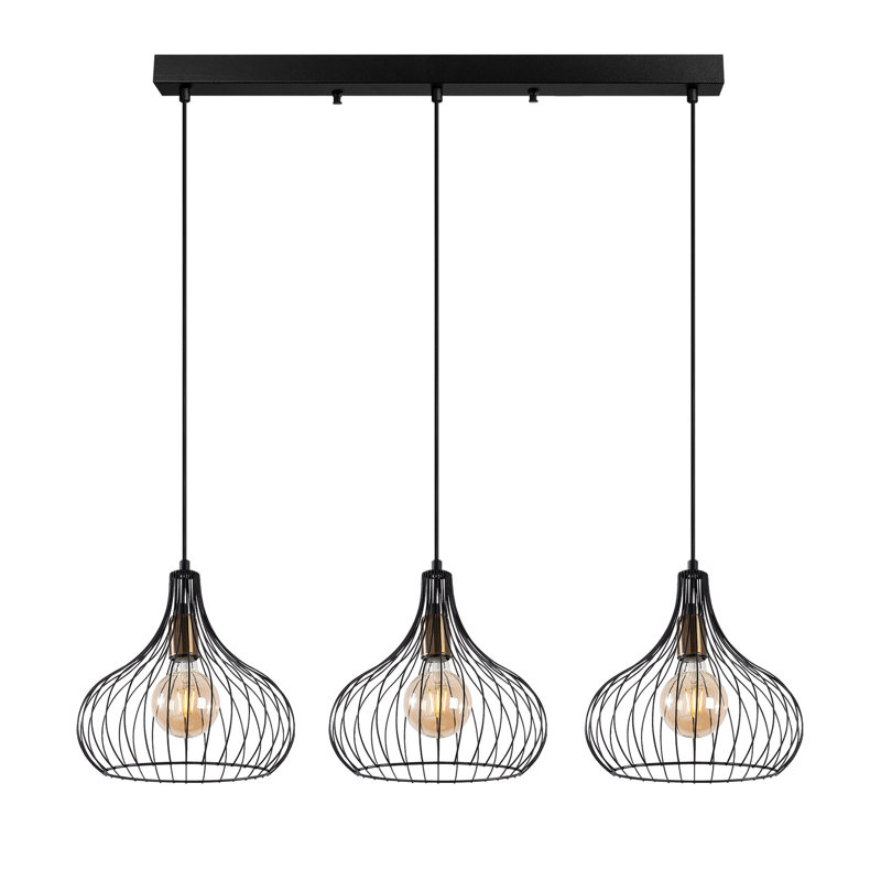 Luminaire suspendu à 3 lumières pour îlot de cuisine, Noir