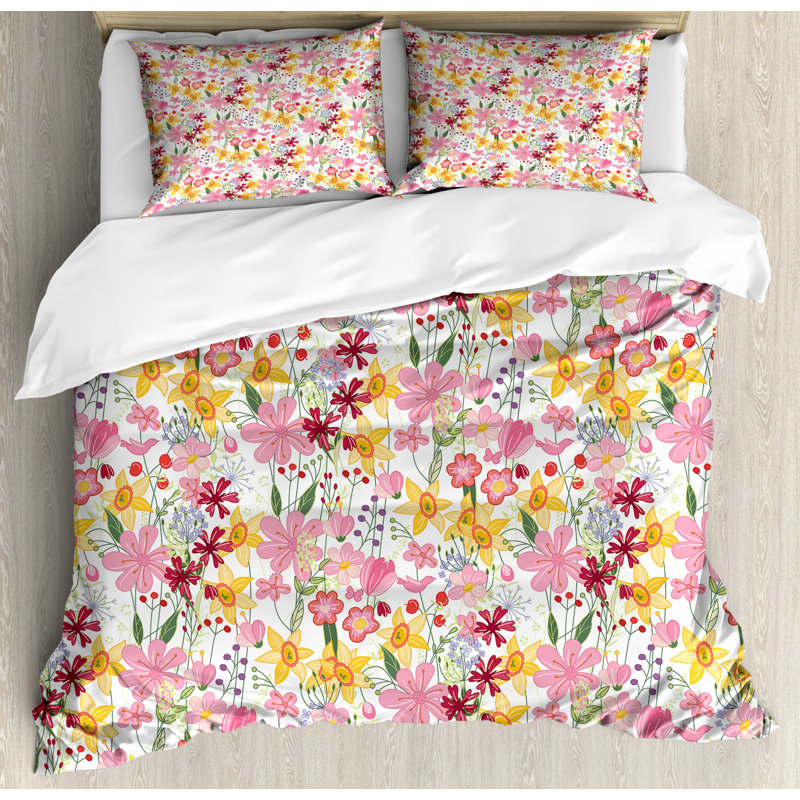 Cottage Americana Polyester Floral Duvet Cover, King Duvet Cover + 2 King Shams