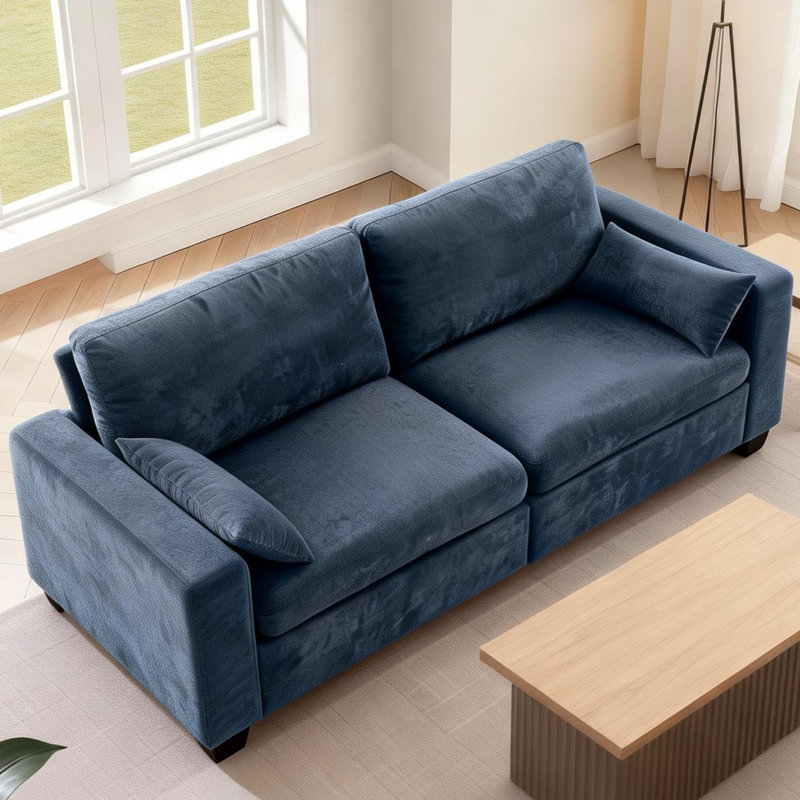 79" Chenille Sofa Couches For Living Room, 3Seater Sofa With 2 Pillows, Comfy Modern Oversized Loveseat With Medium Firm Cushions For Small Spaces, Apartment