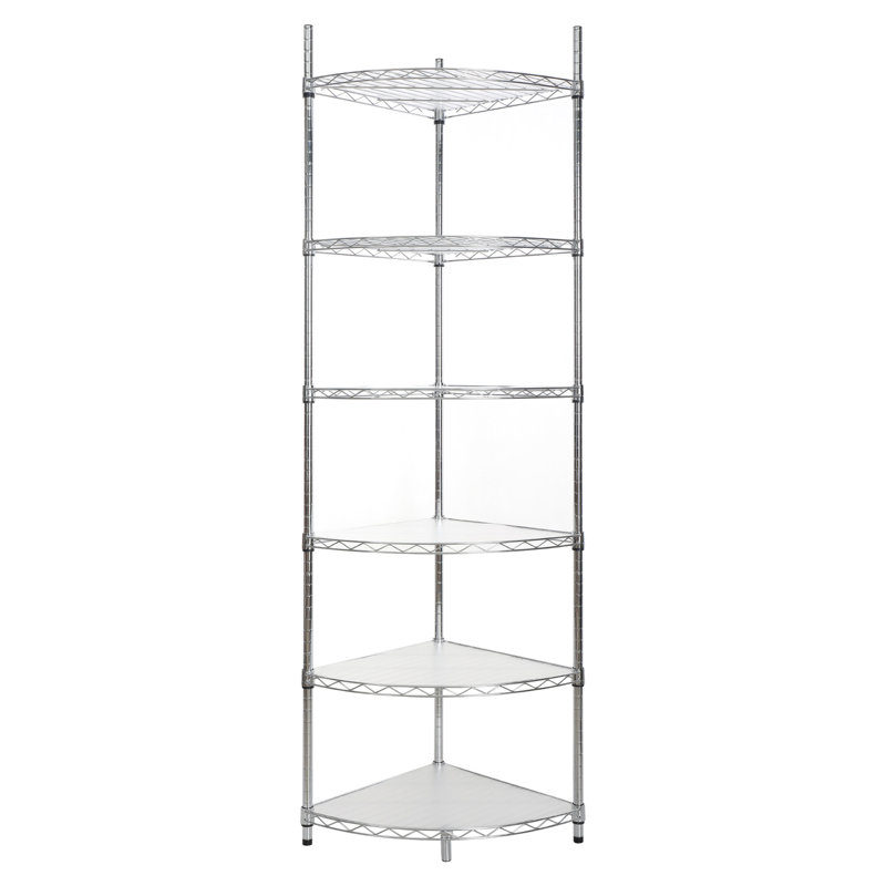 Support de rangement en coin à 6 niveaux - Tablette réglable en métal robuste avec doublures pour salle de bain, cuisine ou salon