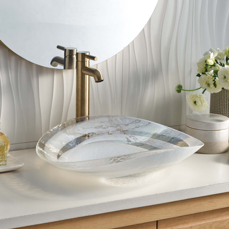 Lavabo de salle de bain ovale en verre Murano, Brume de mer