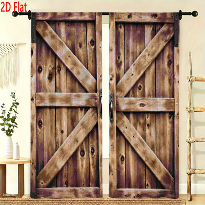 Rustic Farmhouse Style Window Curtains Set of 2 Panels Vintage Wood Grain Barn Door Print Window Drapes for Living Room Bedroom Decorative Fabric Window Coverings with Rod Pocket Design